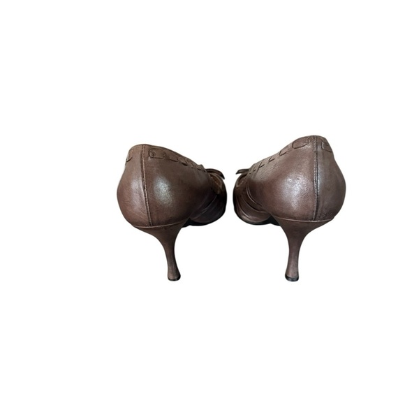 Vintage Prada Brown Leather Heels bow detailing&Prada logo on the front 37 - Picture 2 of 6